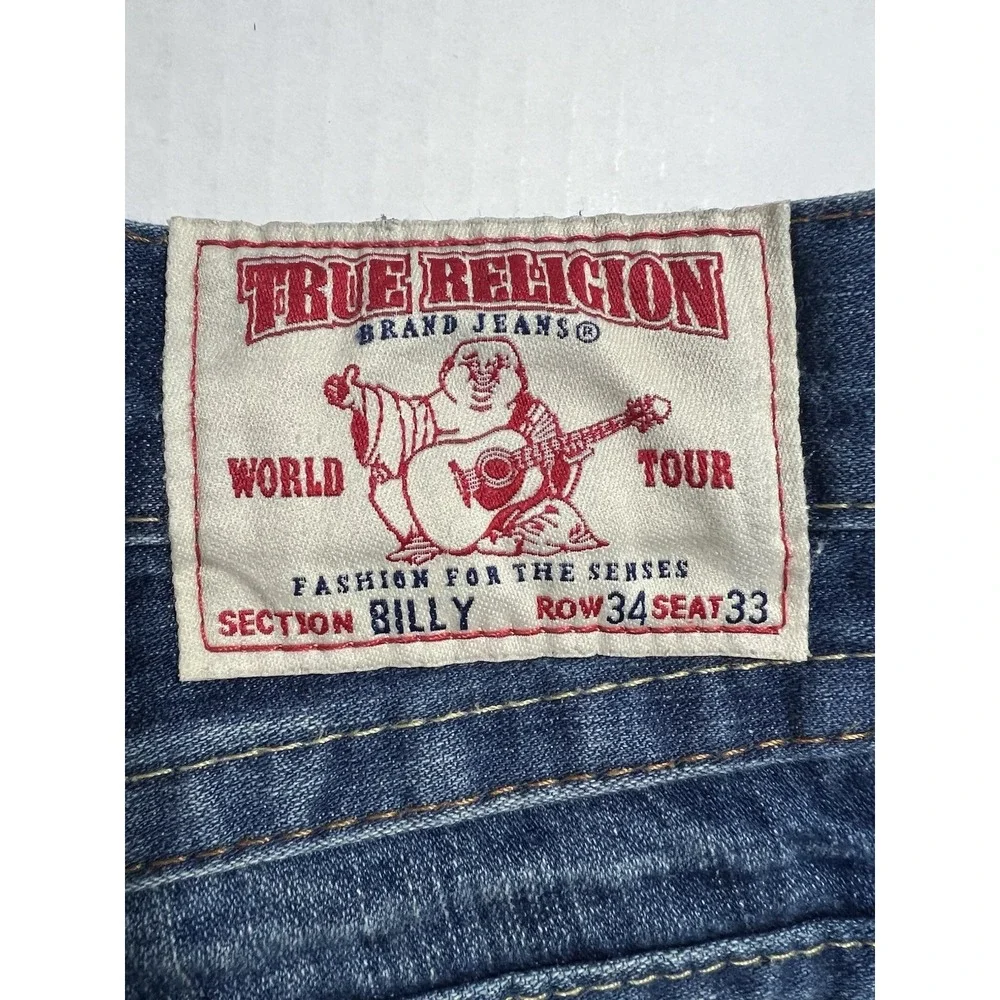 Y2k True Religion Blue Jeans Billy Embroidered Dragon Pocket Men's Fits 36/28